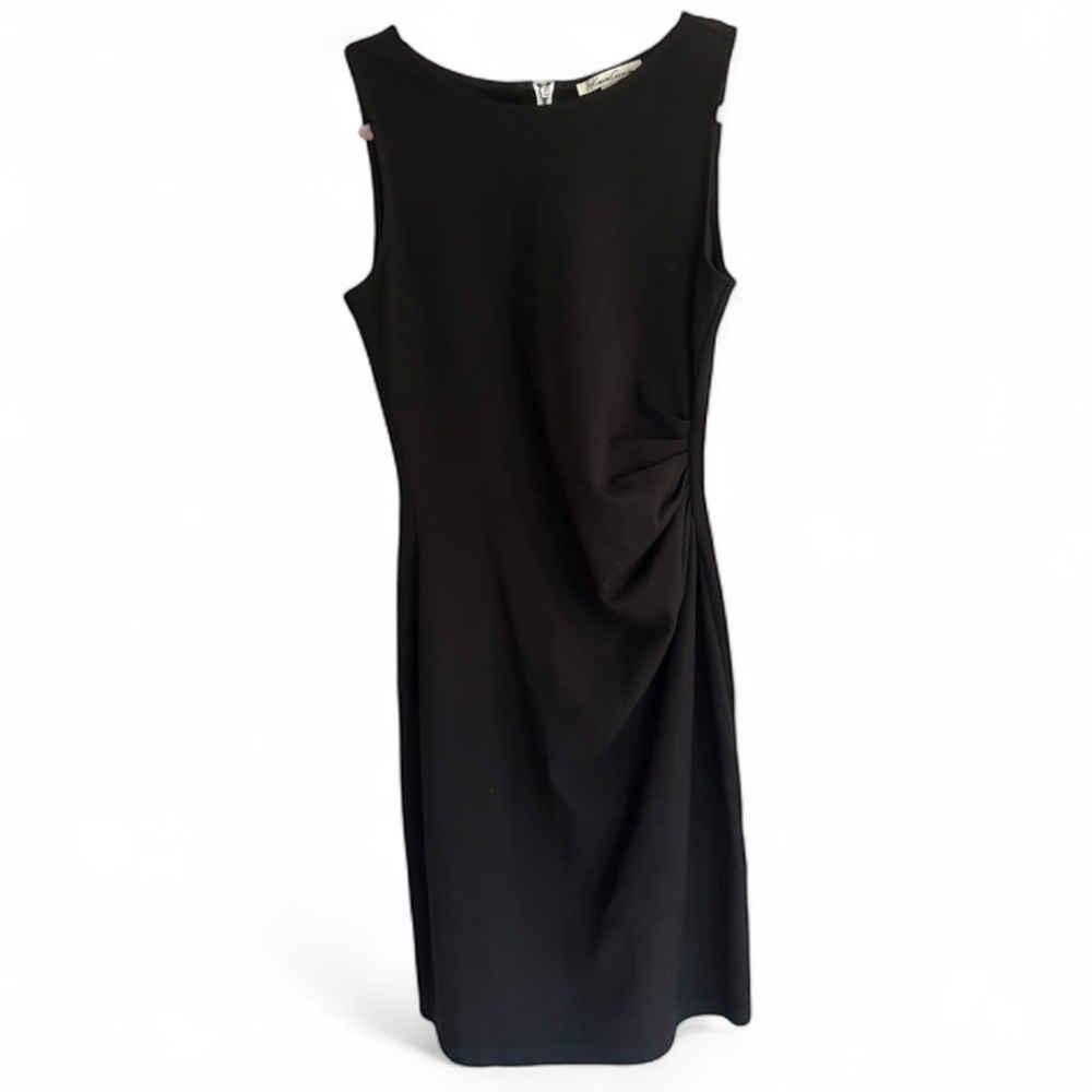KENNETH COLE Black Ruched Sheath Midi Dress Old Money Parisian Luxury Capsule 4